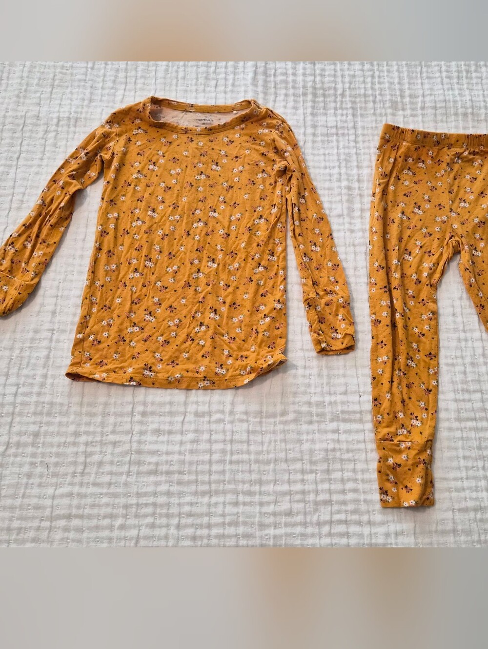 Posh Peanut Girls' Mustard Floral Long-Sleeve Pajama Set - Kids Pajamas